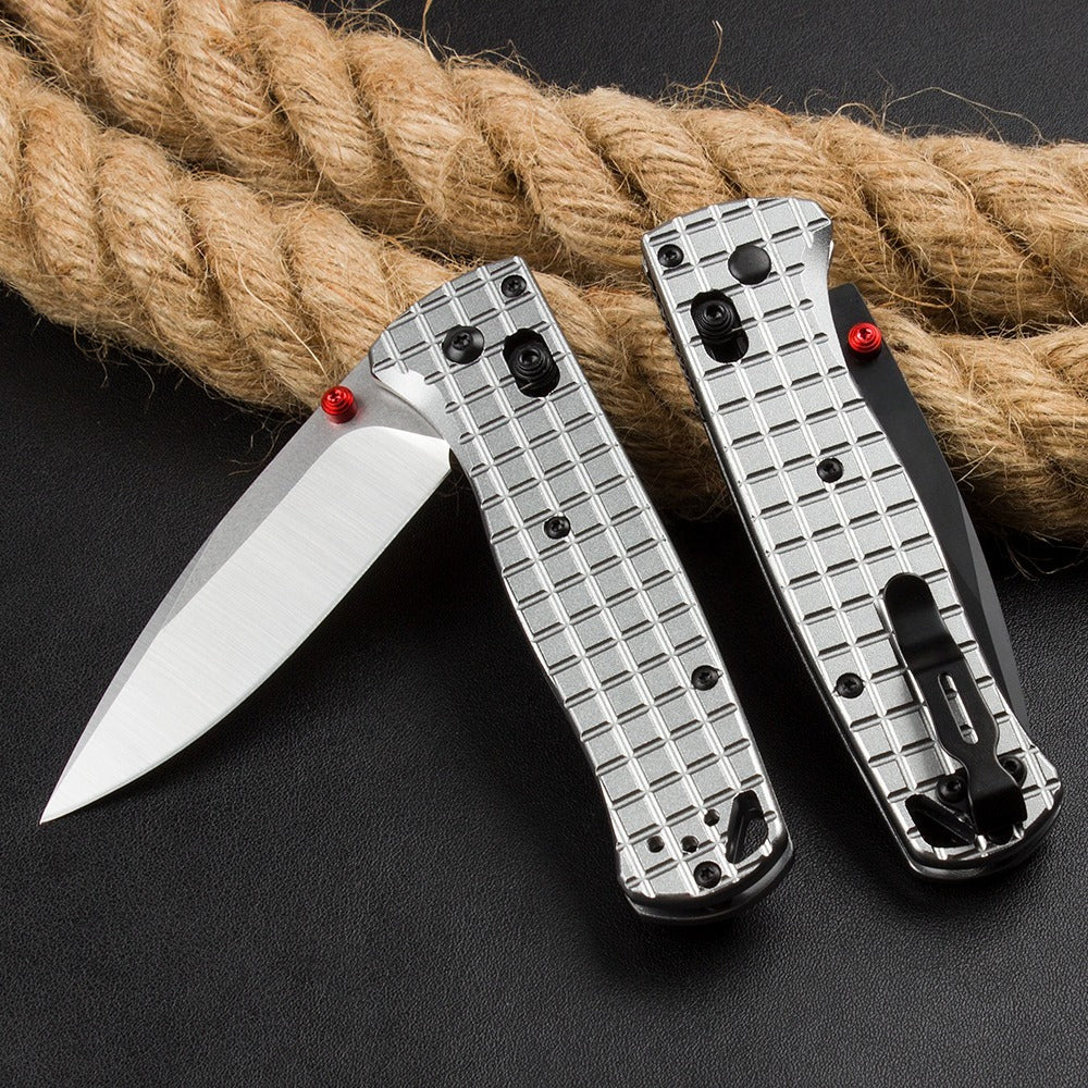 BM535 Bk-4 Checkered Aluminum Handle D2 Outdoor Folding Knife