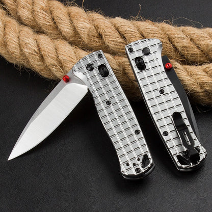 BM535 Bk-4 Checkered Aluminum Handle D2 Outdoor Folding Knife
