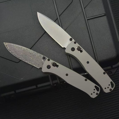 BM535 Flat Titanium Handle Damascus Outdoor Folding Knife