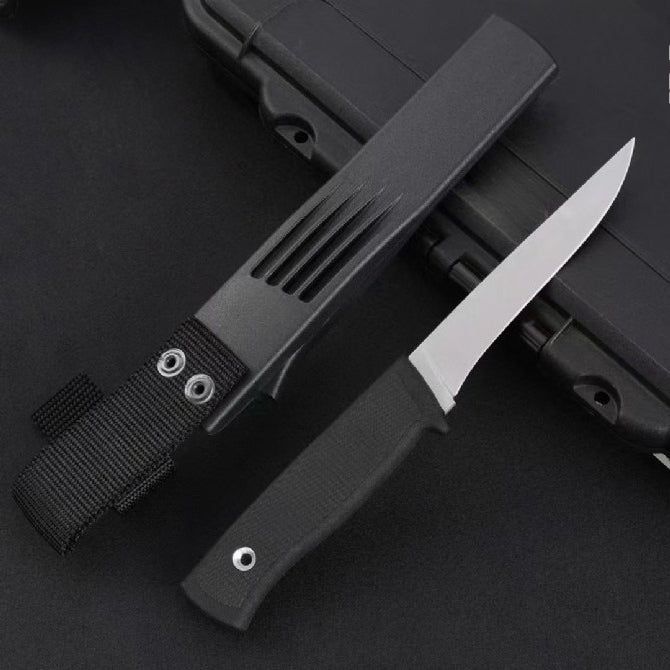 F2z Black Thermoplastic Elastic Rubber-Wrapped Handle Outdoor Knife