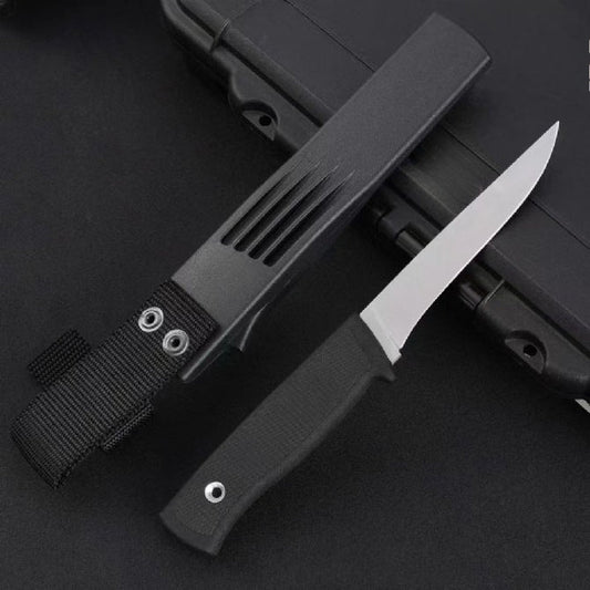 F2z Black Thermoplastic Elastic Rubber-Wrapped Handle Outdoor Knife