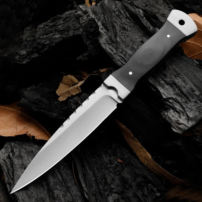 Outdoor 9Cr18 Steel Tool with Double Steel Head and Ebony Handle Knife — size comparison against a common object.