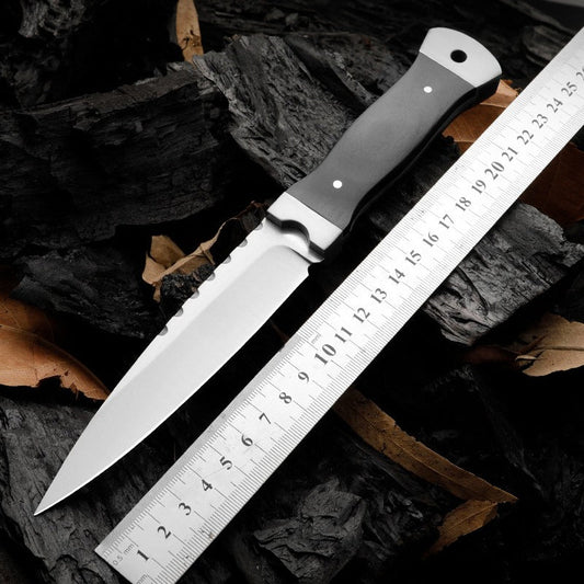 Outdoor 9Cr18 Steel Tool with Double Steel Head and Ebony Handle Knife