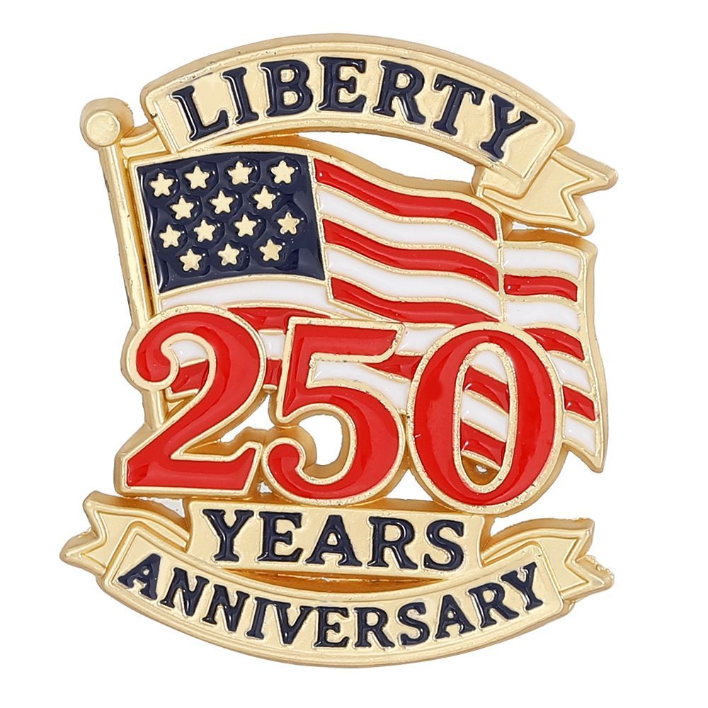 US 250th Independence Day Brooch – Stars, Flag, Letters & Big Clock Design – Clothing Accessory