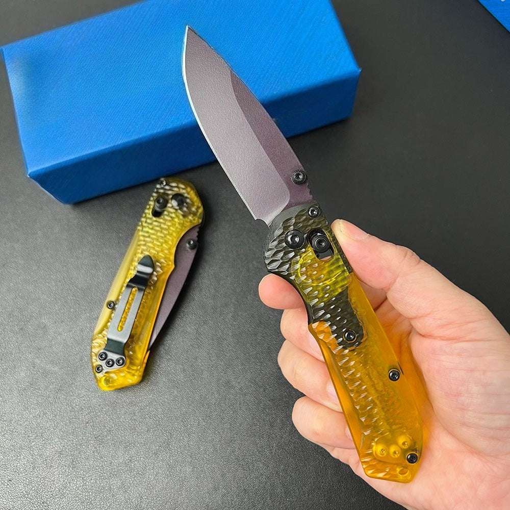 BM Mini 565PL-2501 Hammered Clear PEI Handle Outdoor Knife