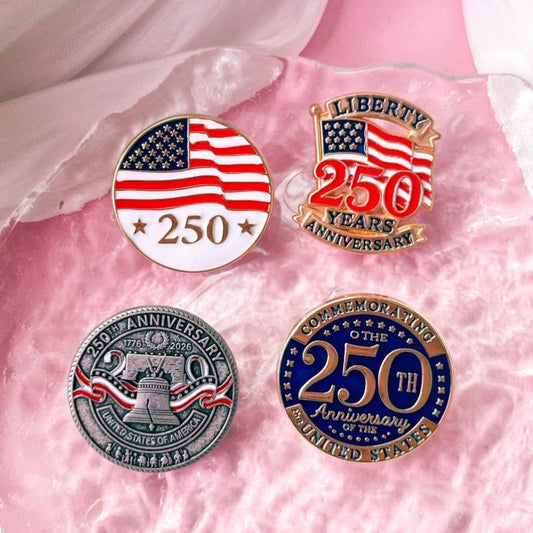 US 250th Independence Day Brooch – Stars, Flag, Letters & Big Clock Design – Clothing Accessory