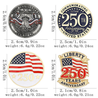 US 250th Independence Day Brooch – Stars, Flag, Letters & Big Clock Design – Clothing Accessory