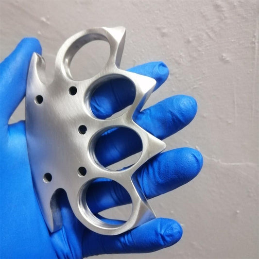 304 Stainless Steel Four Hole Outdoor Knuckle Dusters - Blue glove four hole angular duster