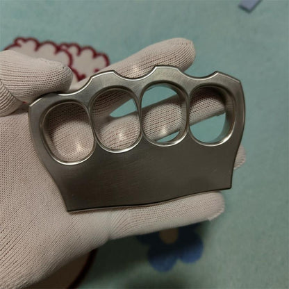 304 Stainless Steel Four Hole Knuckle Dusters EDC Outdoor Tool - Top view four hole brushed duster