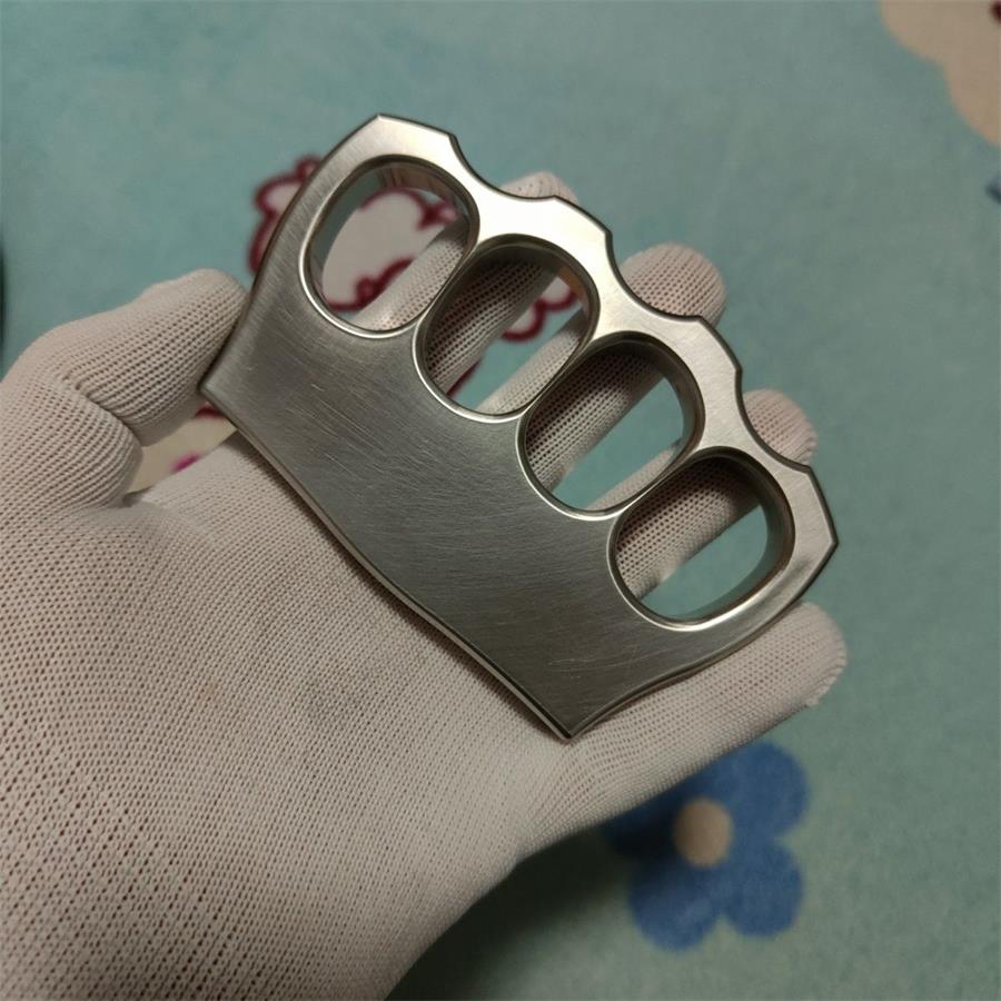 304 Stainless Steel Four Hole Knuckle Dusters EDC Outdoor Tool - Close up four hole brushed duster