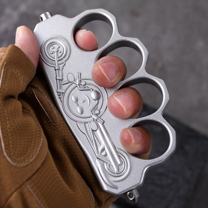 Brown glove shows zinc alloy knuckle duster side