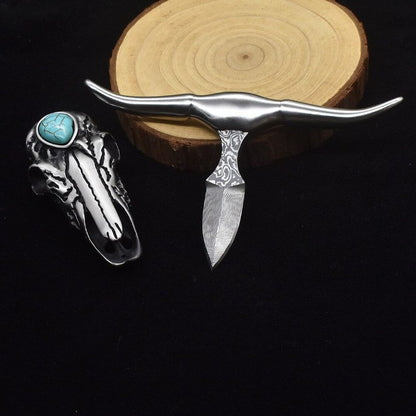 Damascus Steel Turquoise Horn Dagger