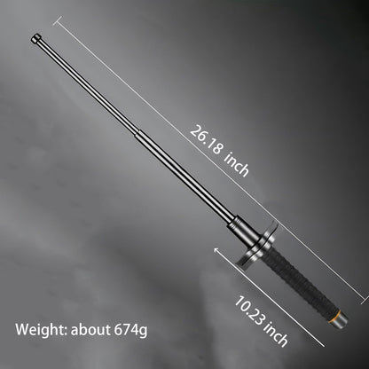 26.18 inch black-handled aviation alloy steel baton size diagram with extended length and collapsed handle measurements