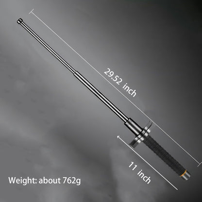 29.52 inch black-handled aviation alloy steel baton size diagram with extended length and collapsed handle measurements