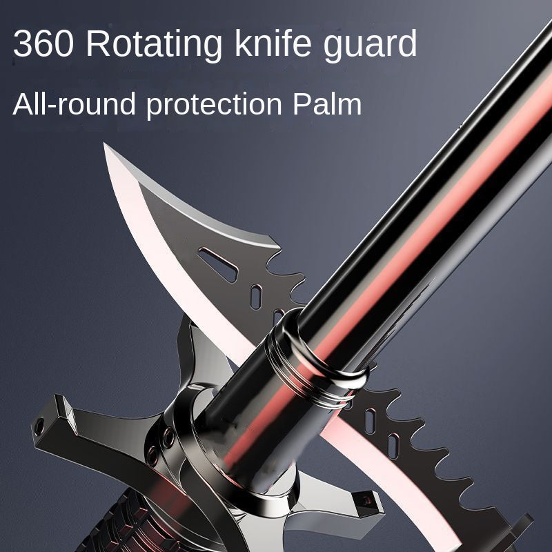 3D render highlighting the 360-degree rotating guard and palm protection design of the baton