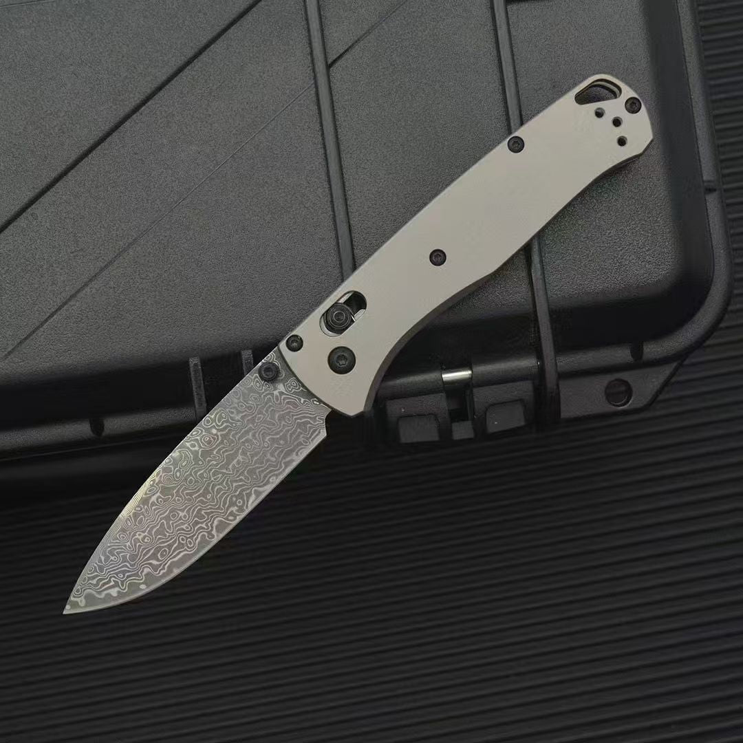 BM535 Flat Titanium Alloy Handle Damascus Outdoor Folding Knife