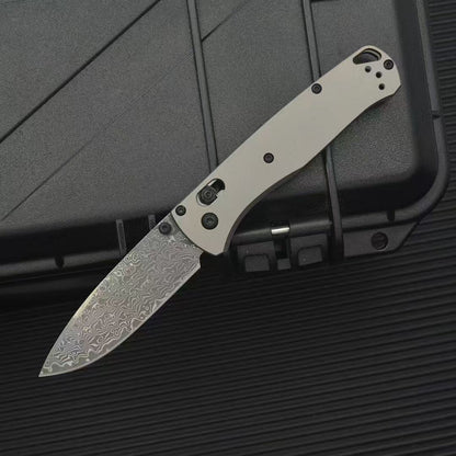 BM535 Flat Titanium Alloy Handle Damascus Outdoor Folding Knife