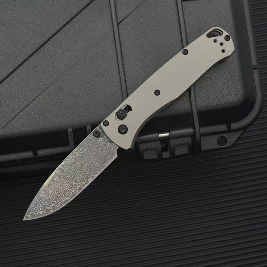BM535 Flat Titanium Alloy Handle Damascus Outdoor Folding Knife