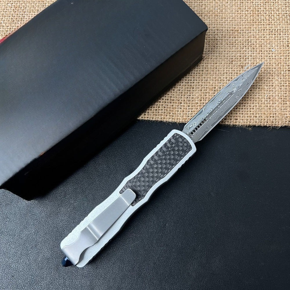 Damascus Carbon Fiber White Handle Aluminum Alloy Outdoor Portable Knife