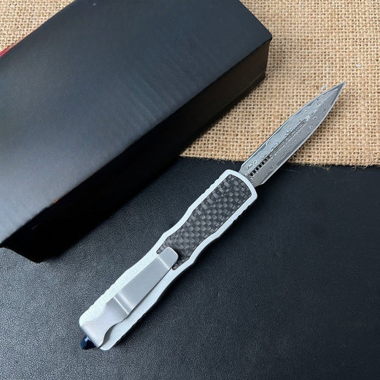 Damascus Carbon Fiber White Handle Aluminum Alloy Outdoor Portable Knife