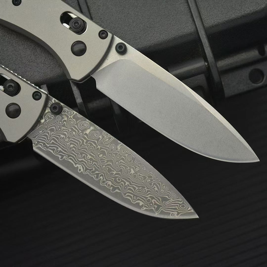 BM535 Flat Titanium Alloy Handle Damascus Outdoor Folding Knife