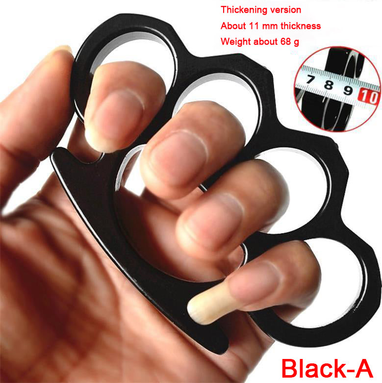 Black-A aluminum knuckle duster held in hand with 11 mm thickness text overlay