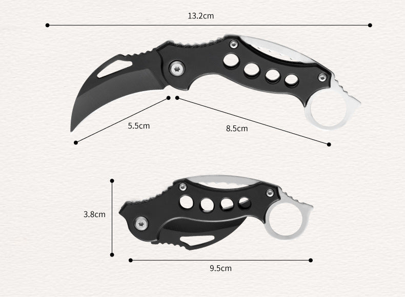 Dimension diagram of the folding EDC claw knife showing 13.2cm, 5.5cm blade and 8.5cm handle.