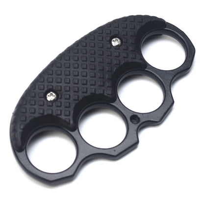 Side view of the all-black covered EDC knuckle duster on a white background.