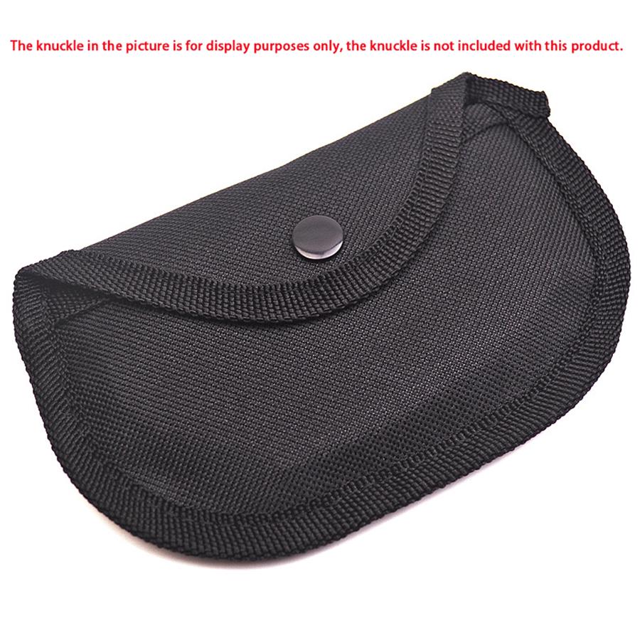 Black nylon knuckle sleeve closed with a center snap button on the flap, edged with woven nylon binding