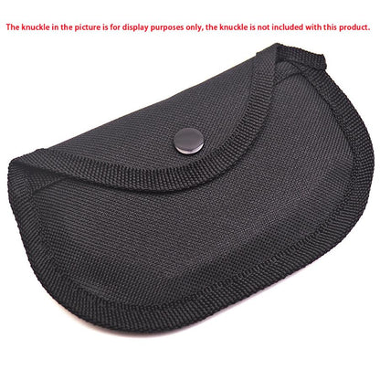 Black nylon knuckle sleeve closed with a center snap button on the flap, edged with woven nylon binding