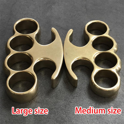 Large and Medium brass knuckle dusters side by side, front view with size labels