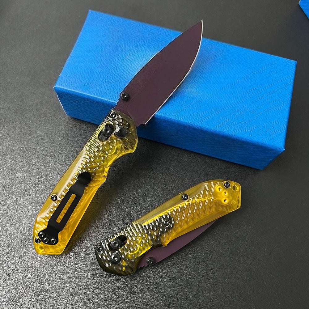 BM Mini 565PL-2501 Hammered Clear PEI Handle Outdoor Knife