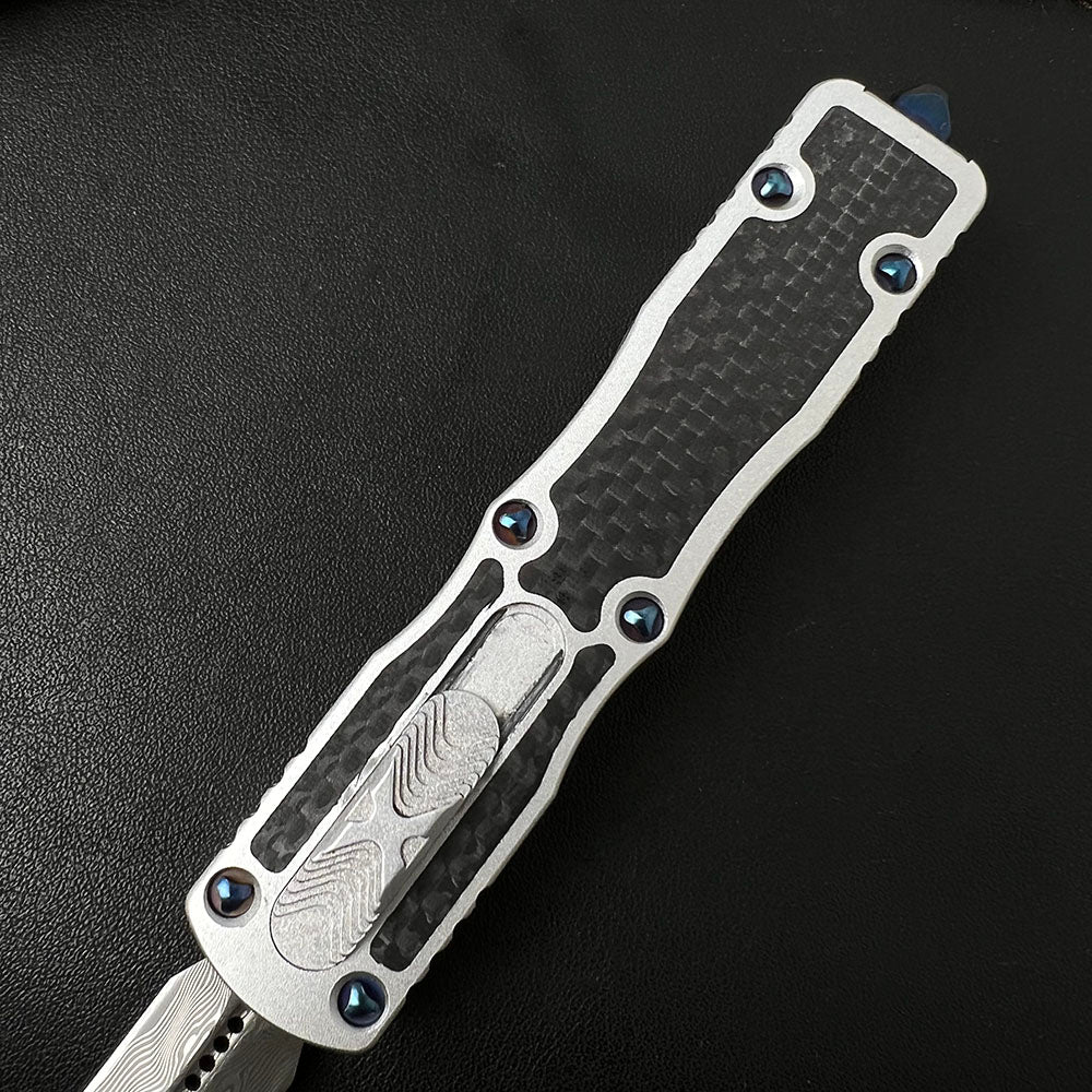 Damascus Carbon Fiber White Handle Aluminum Alloy Outdoor Portable Knife