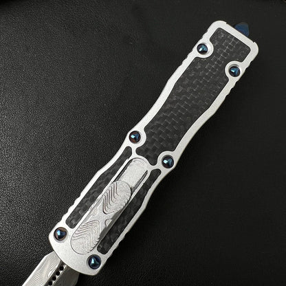 Damascus Carbon Fiber White Handle Aluminum Alloy Outdoor Portable Knife