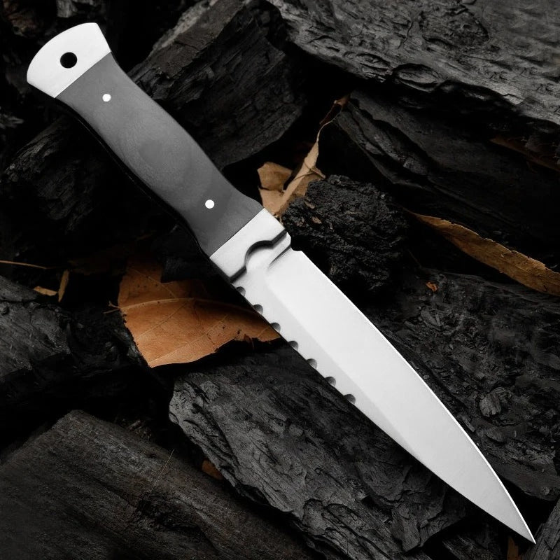 Outdoor 9Cr18 Steel Tool with Double Steel Head and Ebony Handle Knife — full-length display.
