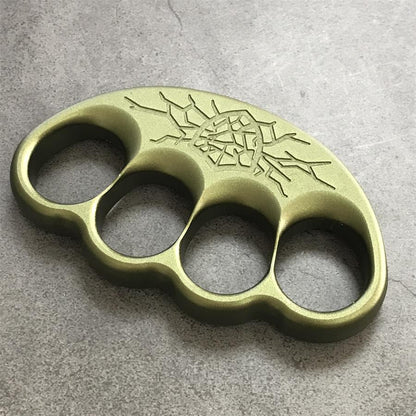 Close-up of laser-engraved cracked crest and scalloped edge on olive duster
