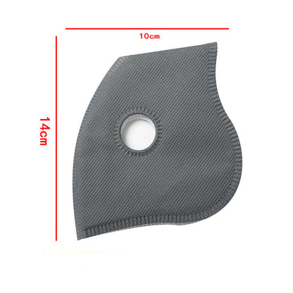 Gray activated carbon filter pad measuring 10cm by 14cm with a round valve opening in the center
