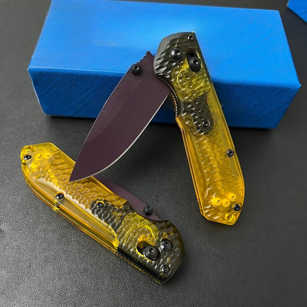 BM Mini 565PL-2501 Hammered Clear PEI Handle Outdoor Knife