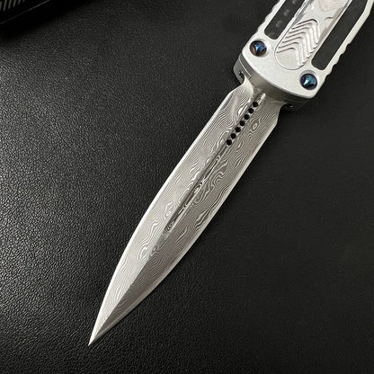Damascus Carbon Fiber White Handle Aluminum Alloy Outdoor Portable Knife