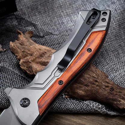 Outdoor Folding 59 HRC acid branch wood Pocket EDC Knife