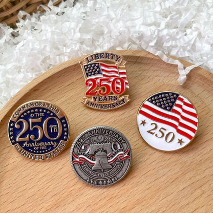US 250th Independence Day Brooch – Stars, Flag, Letters & Big Clock Design – Clothing Accessory