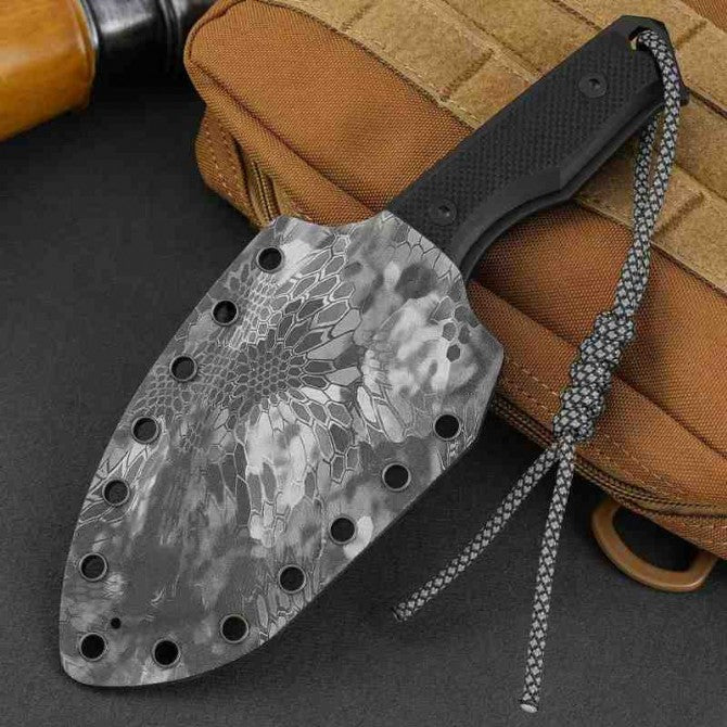 Black Titanium G10 Dual-Color Camouflage Pattern K-Sheath Outdoor Knife