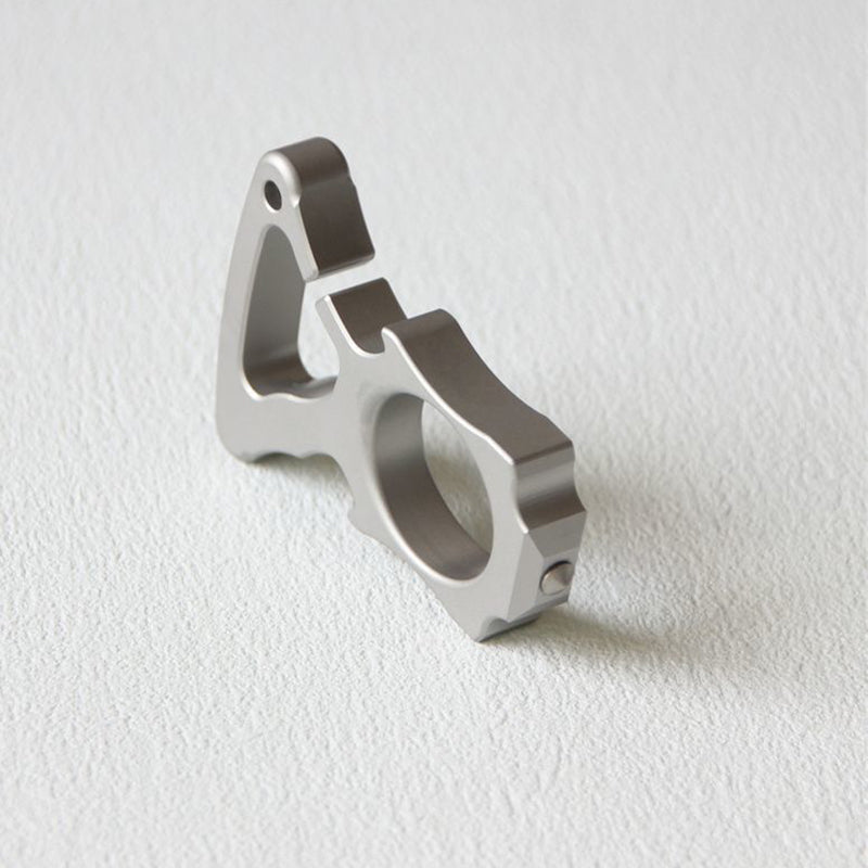 Angled standing view of the stainless steel single-hole bottle opener duster.