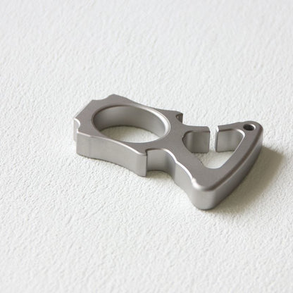 Rear angled view of the stainless steel single-hole bottle opener duster showing thickness.