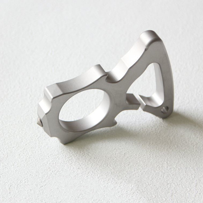 Standing side view of the stainless steel single-hole bottle opener duster.