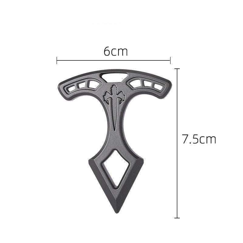Dimension diagram showing the metal pendant measures 6 cm across the bar and 7.5 cm from bar to tip.
