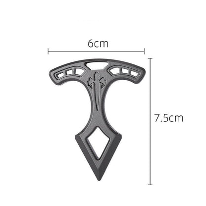Dimension diagram showing the metal pendant measures 6 cm across the bar and 7.5 cm from bar to tip.