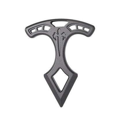 Front view of the metal pendant on a white background, showing the slotted T-bar, engraved cross and diamond cutout.