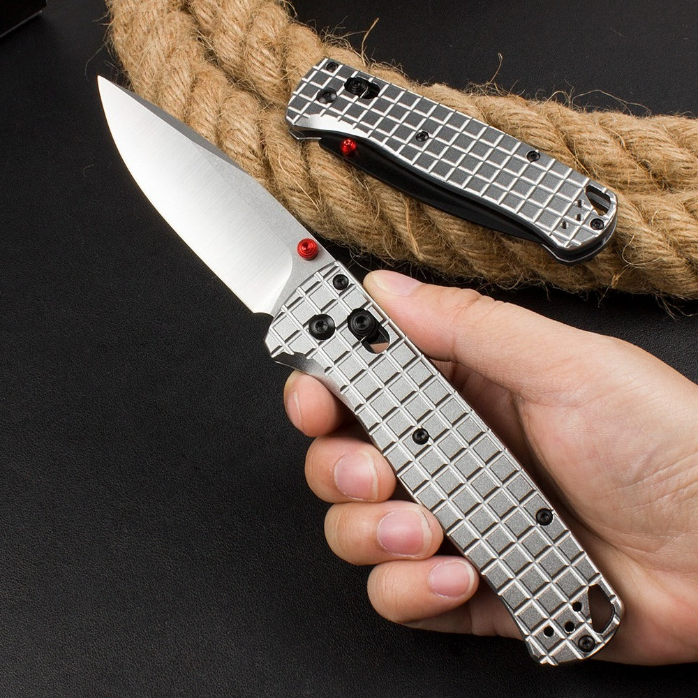 BM535 Bk-4 Checkered Aluminum Handle D2 Outdoor Folding Knife