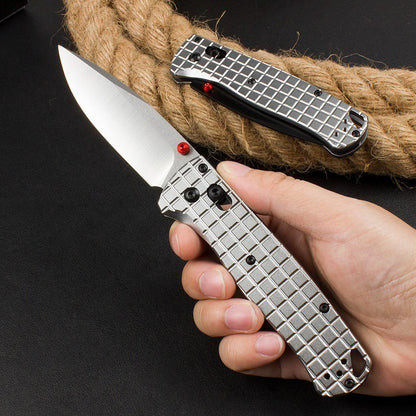 BM535 Bk-4 Checkered Aluminum Handle D2 Outdoor Folding Knife